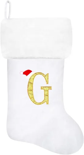 Miniatura 117 de Calcetines de Navidad bordados de 20 pulgadas con monograma, terciopelo negro con puño de felpa blanca supersuave, adornos clásicos para decoración