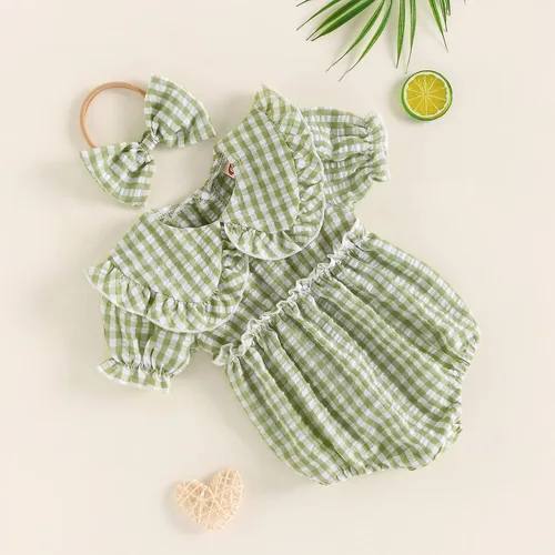 Miniatura 3 de 2 piezas de ropa para bebé recién nacido, overol a rayas, traje de diadema para niñas de 0 a 24 meses