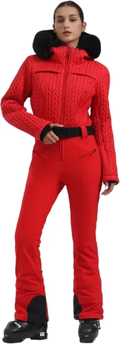 Miniatura 46 de GSOU SNOW Traje de esquí para mujer, traje de nieve delgado de una pieza, chaqueta de nieve, impermeable, resistente al viento, deportes al aire