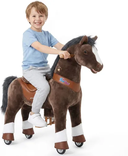 Miniatura 19 de PonyCycle Paseo a caballo en poni modelo avanzado Y peluche marrón caballo juguete para niños tamaño 3 para edades 3 a 4, caballo mecedora