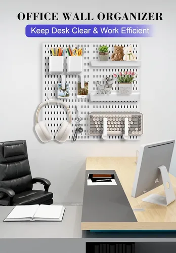 Miniatura 4 de Set de Organizador de Pared con Tablero de Clavijas – 4 Tableros con Ganchos y Estantes – Organizador de Escritorio para Oficina, Cocina, Sala