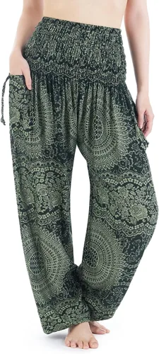 Lannaclothesdesign Pantalones de harén para mujer, cintura alta, pantalones de yoga bohemios con bolsillos, ropa hippie bohemia