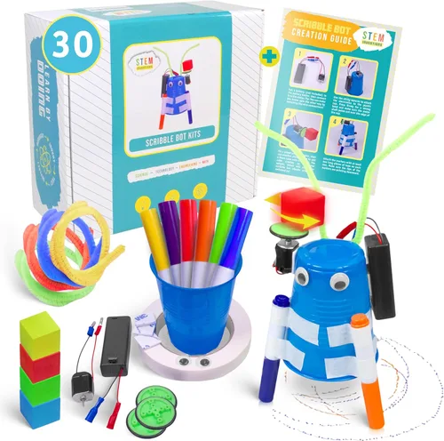 Miniatura 7 de Scribble Bot Kit, paquete de 2 – Construye 2 robots de dibujo motorizados, kit completo de proyecto STEM para aulas, a partir de 8 años