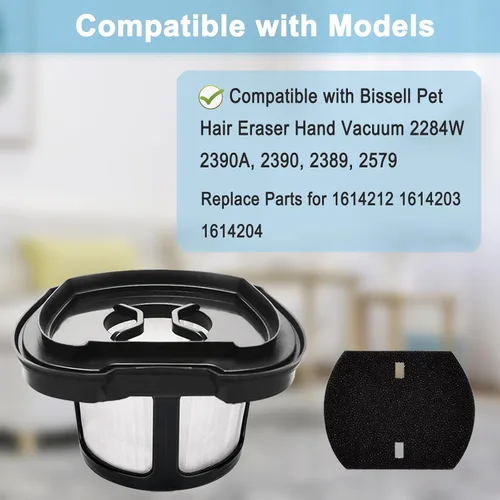 Miniatura 2 de Filtro de vacío de repuesto de 2284 W para aspiradora de mano Bissell Pet Hair Eraser 2284W, 2390A, 2390, 2389, 2579, Parte # 1614212, 1614203