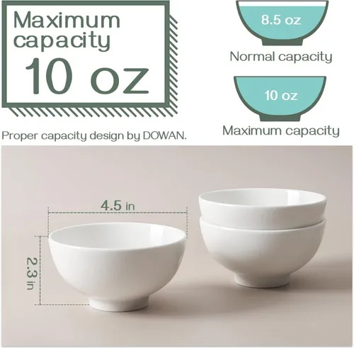 Miniatura 5 de Cuencos para postre/arroz Dowan de 10 oz, 4 paquetes, color blanco, apilable