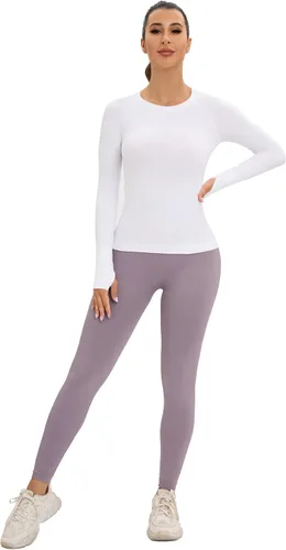 Miniatura 5 de MathCat Camisetas de Entrenamiento sin Costuras para Mujeres de Manga Larga para Yoga y Correr, Transpirables, con Agujeros para el Pulgar, Tops
