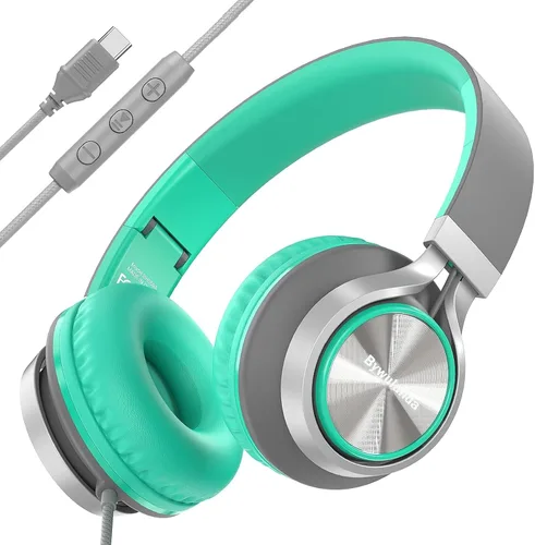 Miniatura 8 de Bywulanda - Auriculares con cable con micrófono y control de volumen, auriculares de diadema con cable, ligeros, plegables, con cable, estéreo
