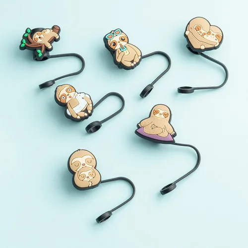 Miniatura 4 de 6 piezas de cubierta de pajita de silicona con diseño de perezoso para vaso Stanley, 7-8mm, reutilizable, lindo tapón rosa para pajitas, accesorios