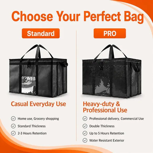 Miniatura 7 de NZ home Bolsa térmica XXL aislada y calentador de alimentos para entrega y compras de comestibles con parte superior con cremallera, color negro