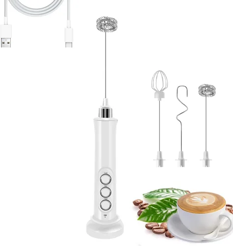 Miniatura 8 de Espumador de leche recargable de mano con 3 batidores desmontables de acero inoxidable, batidor eléctrico de 3 velocidades ajustables
