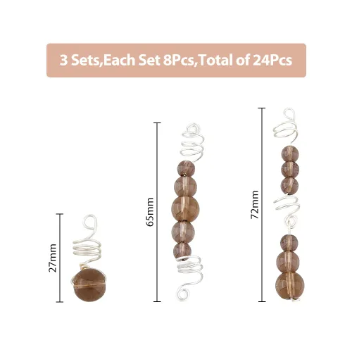 Miniatura 2 de SUPERFINDINGS Juego de 24 piezas de joyería para el cabello para trenzas, cuentas de vidrio color marrón rosa, dijes para el cabello, accesorios