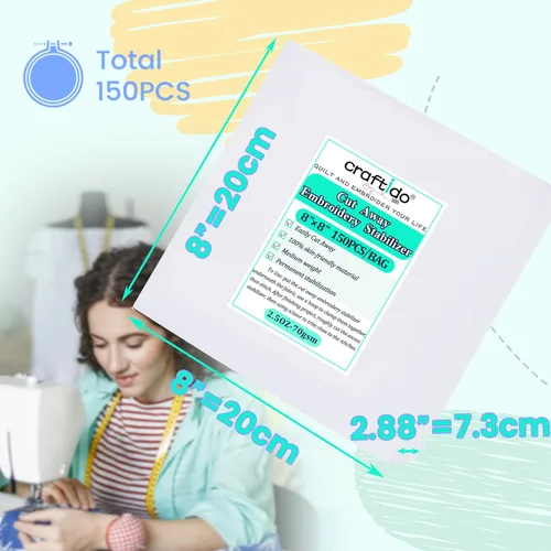 Miniatura 2 de Craftido 8 x 8 pulgadas, 150 hojas recortadas para aros de 4 x 4 y 6 x 6 pulgadas, peso medio de 2.5 onzas para bordado a máquina y costura a mano