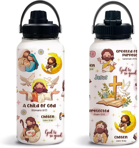 Regalos cristianos para mujeres, Botella de agua de 32oz Hijo de Dios con tapa, regalo navideño inspirado en la fe basado en la Biblia para ella,