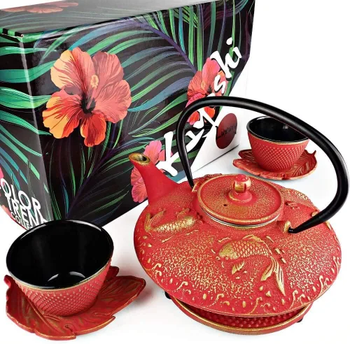 Miniatura 8 de Juego de té japonés de 7 piezas, tetera de hierro fundido "Blue Butterfly" con 2 tazas de té, 2 platillos, infusor de té y salvamanteles