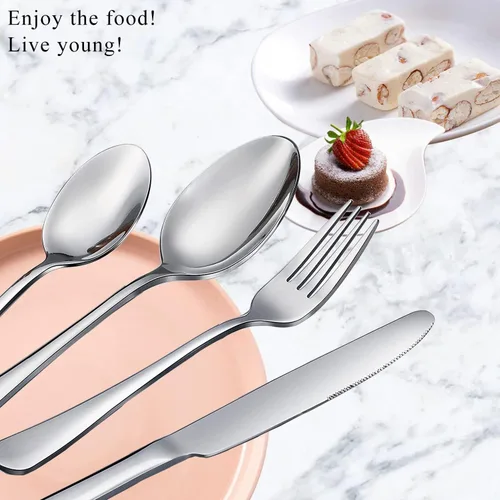 Miniatura 4 de Juego de 40 cucharas de mesa y cucharas de café, cucharas de acero inoxidable, cucharas de cubiertos de cocina para el hogar, cucharas de postre