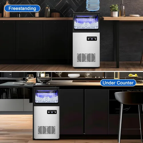 Miniatura 8 de Máquina comercial para hacer hielo de 110 libras/24 horas, 36 bandejas de hielo, máquina de hielo independiente y bajo mostrador de acero inoxidable