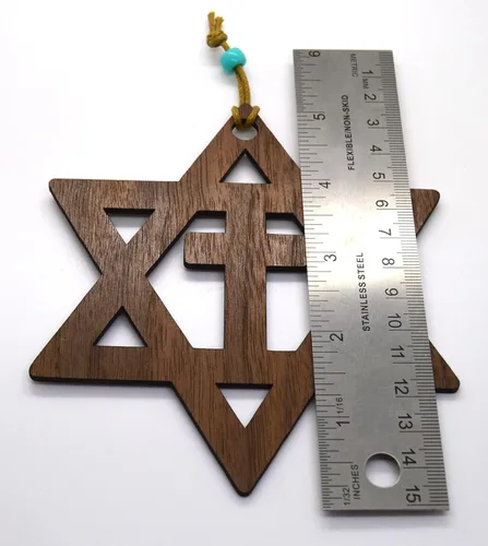 Miniatura 6 de Star of David with the cross walnut or Basswood wooden cutout ornament wall art 5" Messianic Jewish gift (Brown)