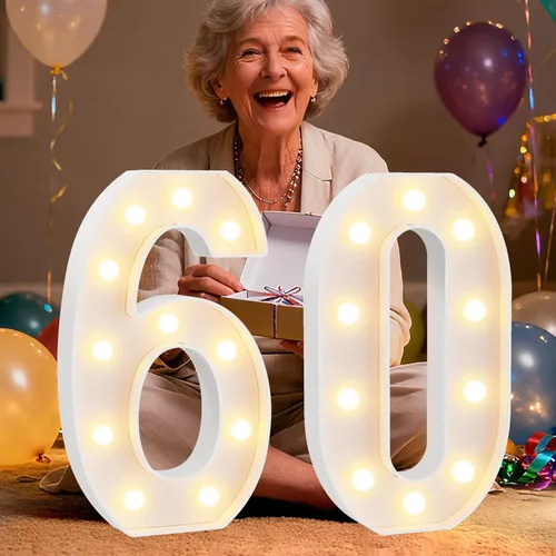 Miniatura 21 de Pooqla Letras y Números Decorativos con Luces LED, Letras y Números de Neón de Plástico Blanco para Decoración de Fiestas, Bodas, Funciona