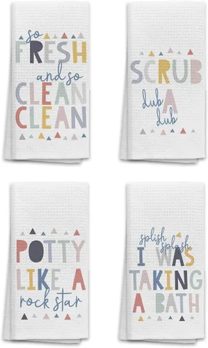 OHSUL Juego de 4 toallas de baño divertidas y coloridas para niños, color arcoíris, tan frescas y limpias, toallas de mano para decoración de baño,