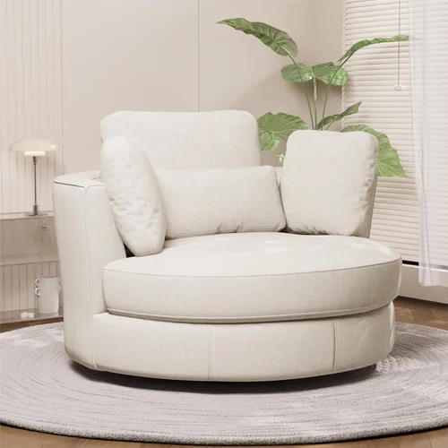 Miniatura 12 de Chifee & Vingol Silla decorativa giratoria de gran tamaño de 40.35 pulgadas, silla redonda tapizada de barril con almohadas, sillas giratorias