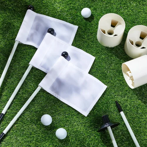 Miniatura 6 de Hungdao Juego de 3 banderas de golf, mini bandera verde para patio, juego de tazas y banderas, portátil, práctica de poner palos de bandera verde