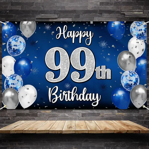 Miniatura 98 de Decoración de feliz cumpleaños 35, globo azul y plateado de 35 años, cartel grande de telón de fondo de cumpleaños, suministros para fiesta de 35th