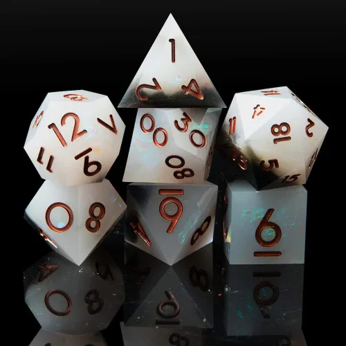 Miniatura 33 de Juego de dados DND de borde afilado de 8 piezas (extra D20) para Calabozos y Dragones – 2 D20 D4 D6 D8 D10 D12 D10% – Dados de resina poliédrica
