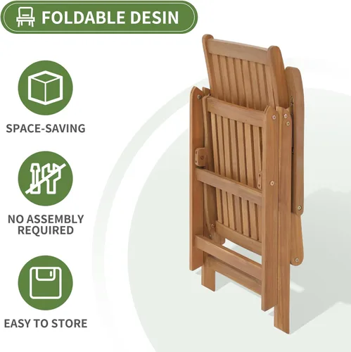 Miniatura 7 de OC Orange-Casual Juego de 4 sillas plegables de comedor para patio, sillas reclinables de madera de acacia al aire libre con reposabrazos y cojín