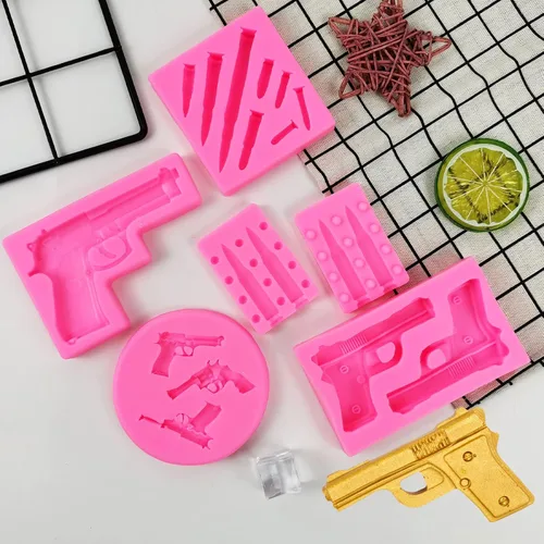 Miniatura 5 de Moldes de silicona 3D con forma de bala y pistola para decoración de pasteles, dulces, chocolate, bricolaje, gomitas, postres, manualidades, Pistola