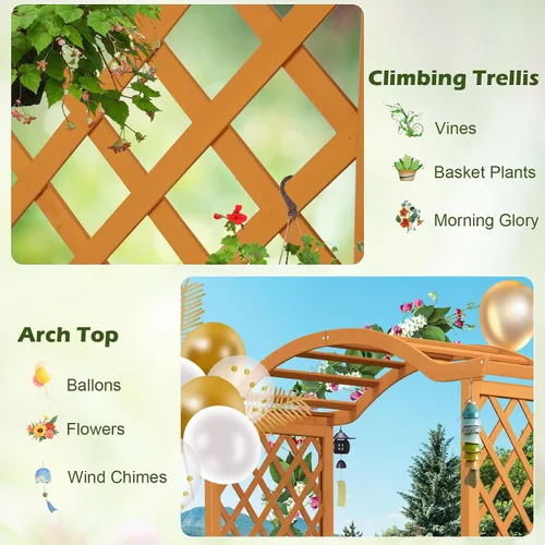 Miniatura 4 de Giantex Pérgola de Jardín con Maceta, Arco de Plantador de Madera con Enrejado, Arco Exterior para Plantas Trepadoras, Vegetales, Hierbas, Blanco