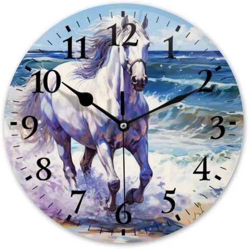 Miniatura 16 de Reloj de pared, funciona con pilas, redondo, silencioso, sin tictac, girasol contra fondo azul, reloj decorativo para cocina, baño, sala de estar