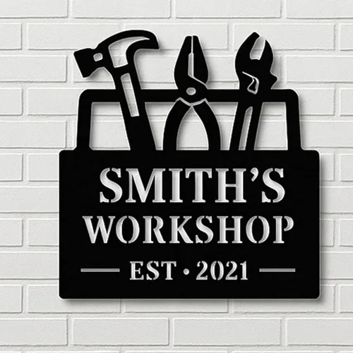 Miniatura 11 de Placa de Taller Personalizada de Bandera Americana de Metal, Regalo para Papá, Arte de Pared para Garaje, Placa de Taller de Papá, Nombre Diseño 4