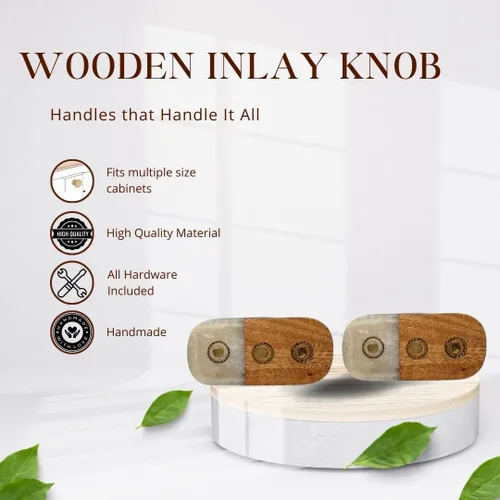 Miniatura 5 de Perilla Home Juego de 6 pomos de puerta de madera - Pomos decorativos ovalados con incrustación para puerta con mango, elegante adición