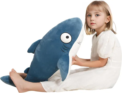 Miniatura 7 de Peluche de tiburones gigantes azules de 32 pulgadas, animales de peluche de tiburón ballena grande, almohada corporal blanda de pez marino grande