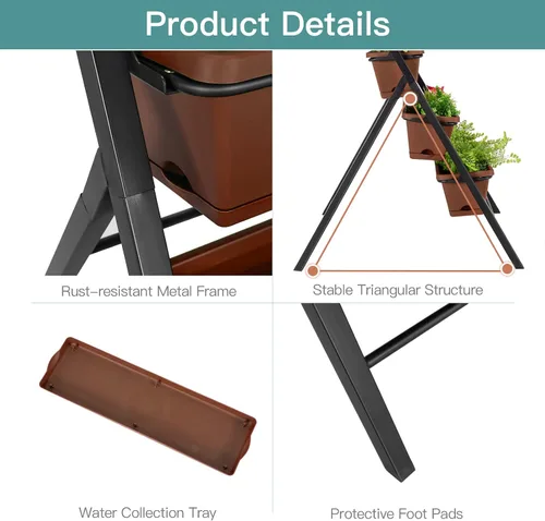 Miniatura 8 de S AFSTAR Macetero vertical de 5 niveles, cama de jardín elevada de 5 capas con 5 jardineras desmontables y marco de metal, contenedores elevados