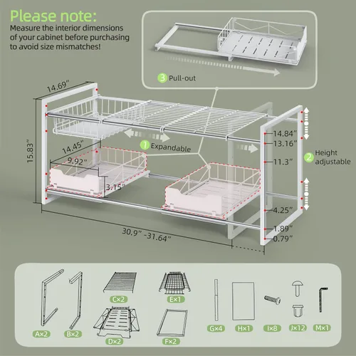 Miniatura 2 de NETEL Organizadores y almacenamiento para debajo del fregadero, organizador de armario de cocina, 2 niveles para debajo del fregadero estantes