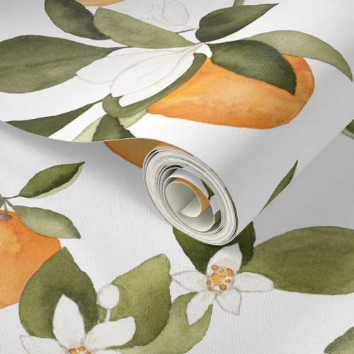 Miniatura 2 de Papel tapiz autoadhesivo para despegar y pegar, flores de naranjas, flores de primavera, frutas cítricas, verano, botánico, floral, papel tapiz