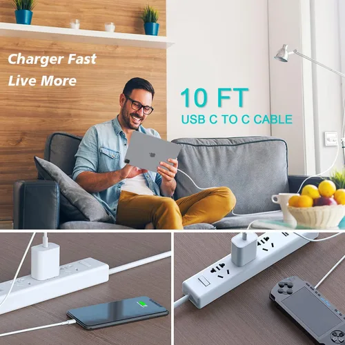 Miniatura 7 de Cargador rápido para iPad, cargador de iPad Pro de 20 W con cable de carga de 10 pies para iPhone 17/17 Pro/17 Air/16, iPad A16/10th, iPad Air 13/11