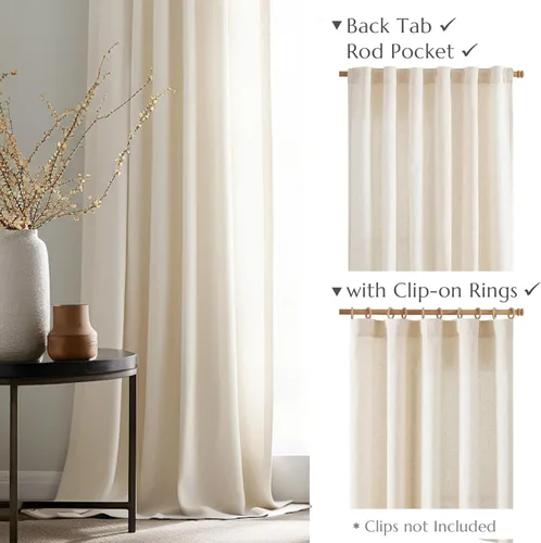 Miniatura 3 de JINCHAN Cortinas de lino de 108 pulgadas de largo, juego de 2 paneles, cortinas de ventana para sala de estar y dormitorio, cortinas