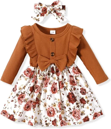PATPAT Baby Girl Dress Infant Girls Long Sleeve Baby Casual Dress Fall Winter Dress