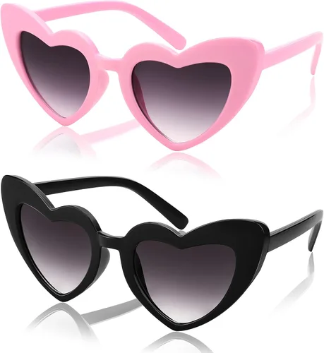 FEISEDY Paquete de 2 lentes de sol vintage con forma de corazón para niñas, gafas de sol para fiestas en la playa, vacaciones, de 3 a 10 años, B2903