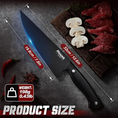 Miniatura 7 de Huusk Cuchillo de chef japonés para cocina, cuchillo de cocina de acero inoxidable de 8 pulgadas con revestimiento de titanio negro, cuchillos
