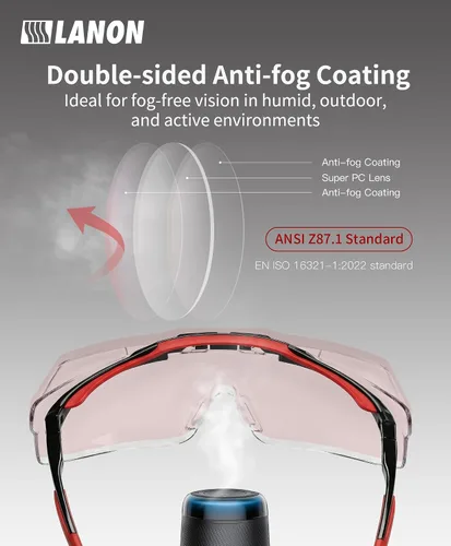 Miniatura 3 de LANON - Lentes de seguridad para colocar sobre anteojos, ANSI Z87.1 con antivaho y arañazos, protección UV, almohadillas de nariz de TPR suaves