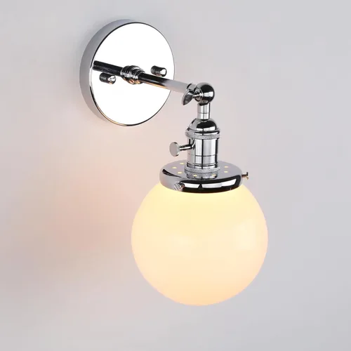 Miniatura 7 de PERMO Aplique de pared industrial vintage con luminaria de globo redondo mini de 5.9 pulgadas de vidrio blanco leche soplado a mano con pantalla