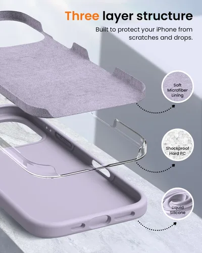 Miniatura 4 de Funda diseñada para iPhone 16 Pro, funda protectora de teléfono de silicona líquida a prueba de golpes con forro de microfibra suave antiarañazos
