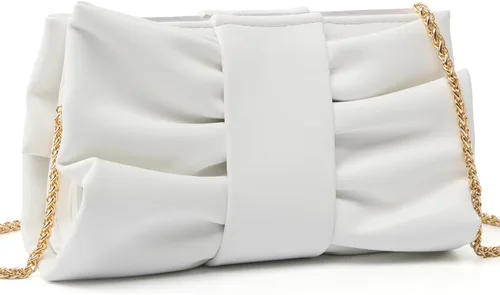 Miniatura 7 de Elegante bolso de mano con lazo para mujer, suave y plisado, bolsa de noche de poliuretano con cadena desmontable para fiesta de graduación, boda