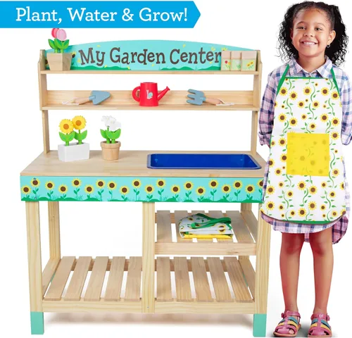 Miniatura 2 de Bloom & Grow Centro de jardinería de juguete de madera para interiores, juego de 22 piezas de soporte de jardín con flores, paquete de semillas