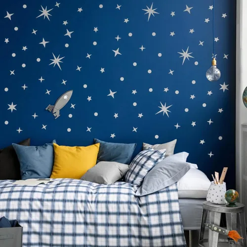 Miniatura 10 de Calcomanías de pared vintage con estrellas doradas, 5 hojas, 210 unidades, calcomanías con estrellas y puntos, calcomanías de arte de pared