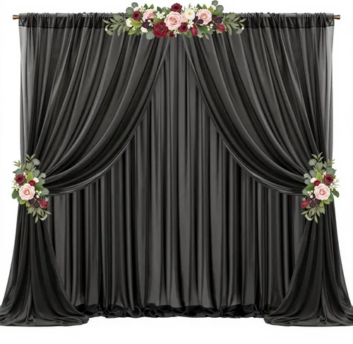 Miniatura 24 de Cortinas de fondo azul bebé de 10 pies x 10 pies, tela de gasa chiffon transparente sin arrugas, tela de fondo fotográfico drapeada para arco
