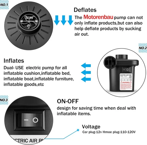 Miniatura 3 de Electric Air Pump for Inflatables,Portable Quick-Fill Air Pump with 3 Nozzles,110V AC/12V DC,Inflator & Deflator Pumps for Outdoor Camping,Air